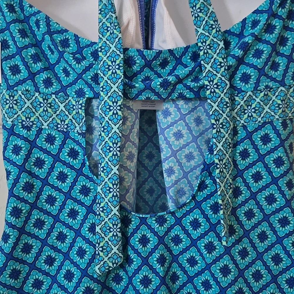NWT Motherhood Maternity Blue Patterned Halter One-Piece Swimsuit - Picture 5 of 9
